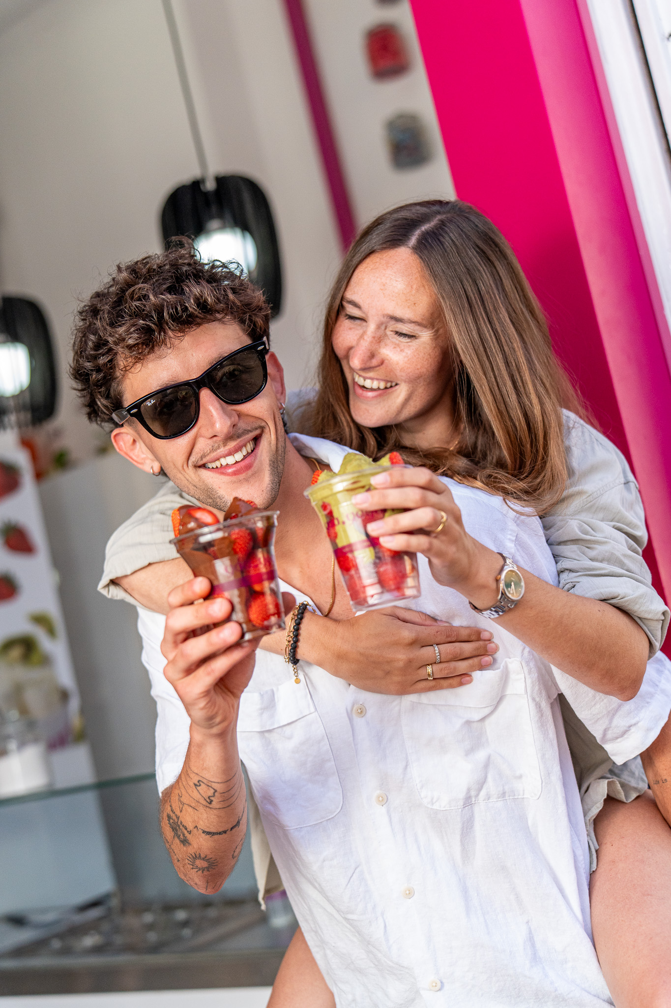 Couple enjoying Yaa Yogurt drinks