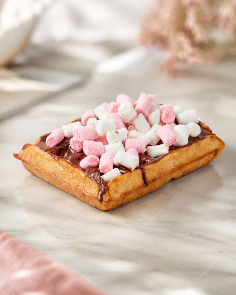 Gofre Yaa con chocolate y nubes rosas